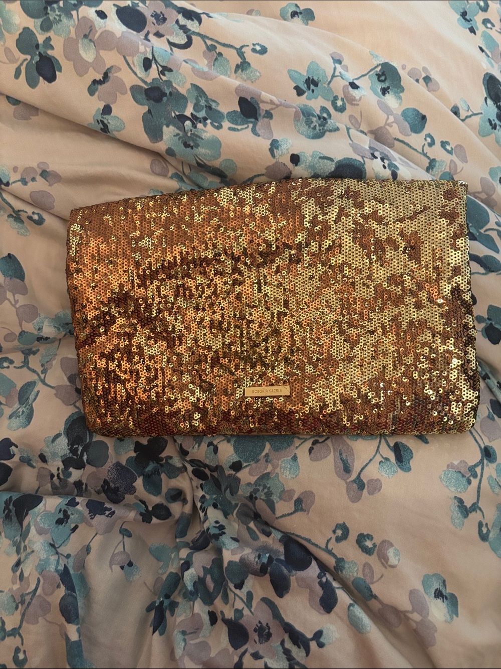 BCBGMaxAzria Gold Sequin Foldover Clutch